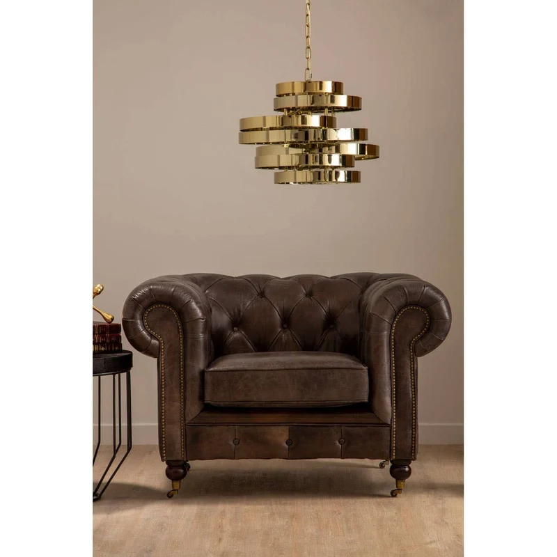 Victor Dark Grey Brown Leather Chesterfield Chair