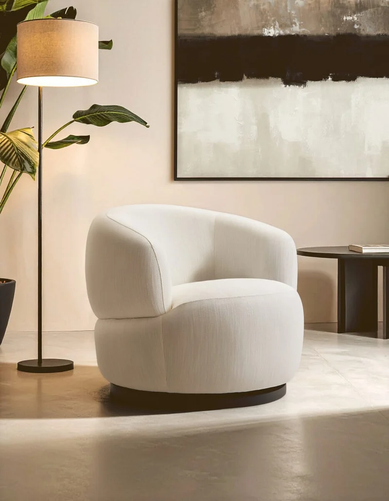 Bordo Textured Cream Curved Swivel Chair