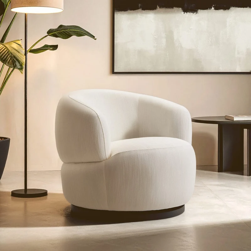 Bordo Textured Cream Curved Swivel Chair