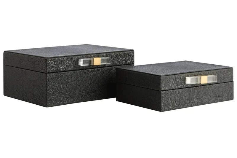 Cardona Set of Two Black Shagreen Effect Trinket Boxes