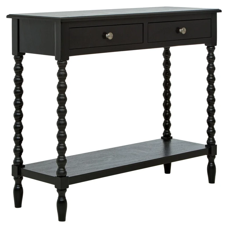 Heritage Two Drawer Bobble Detail Black Wooden Console Table