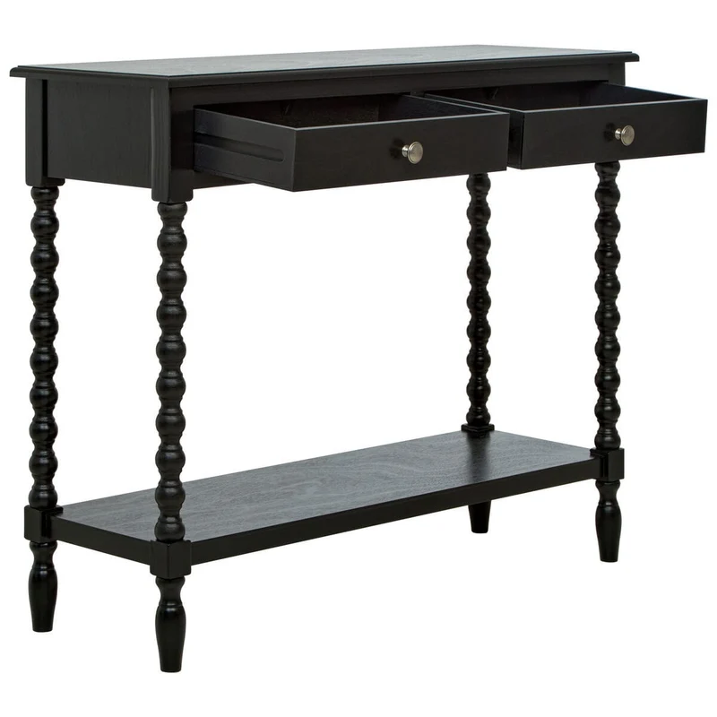 Heritage Two Drawer Bobble Detail Black Wooden Console Table