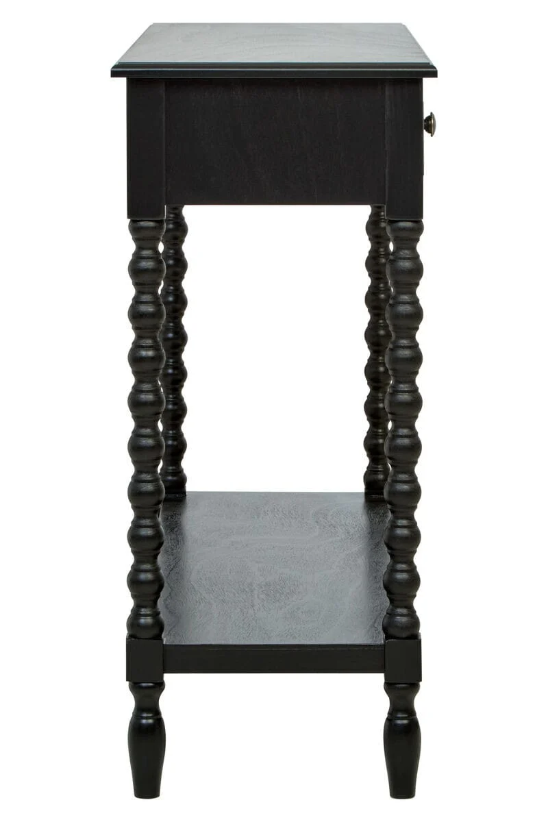 Heritage Two Drawer Bobble Detail Black Wooden Console Table