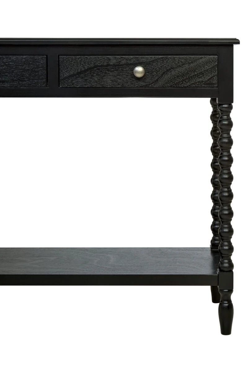 Heritage Two Drawer Bobble Detail Black Wooden Console Table