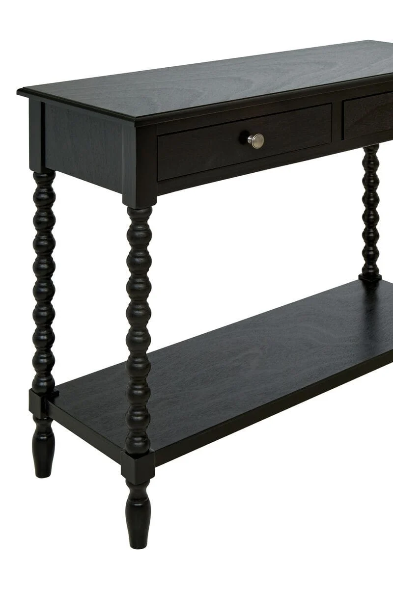 Heritage Two Drawer Bobble Detail Black Wooden Console Table