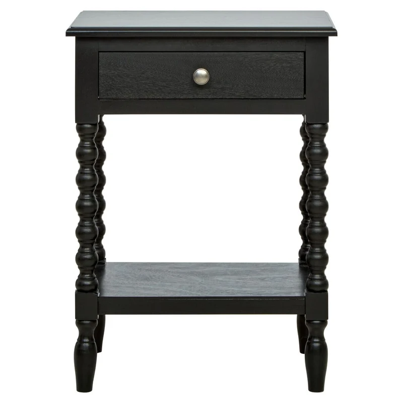 Heritage One Drawer Bobble Detail Black Wooden Bedside Table