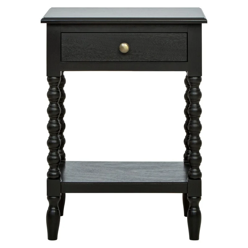 Heritage One Drawer Bobble Detail Black Wooden Bedside Table