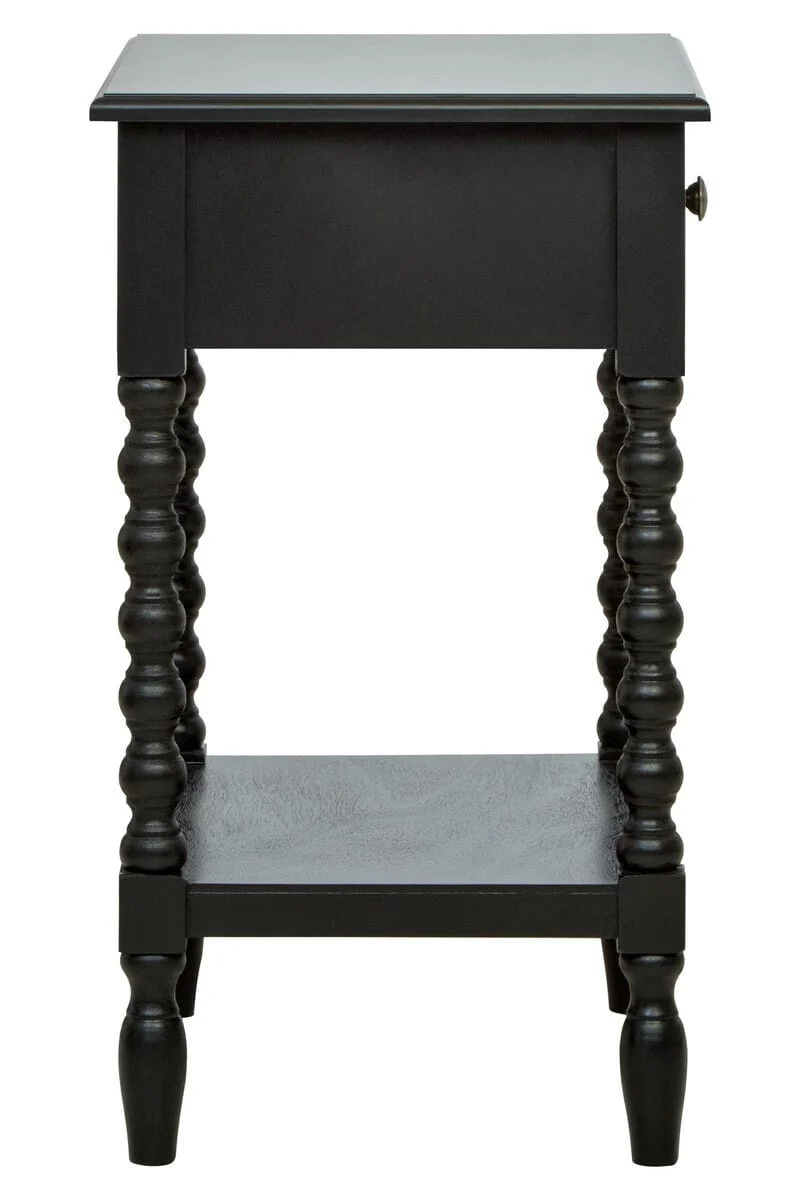 Heritage One Drawer Bobble Detail Black Wooden Bedside Table