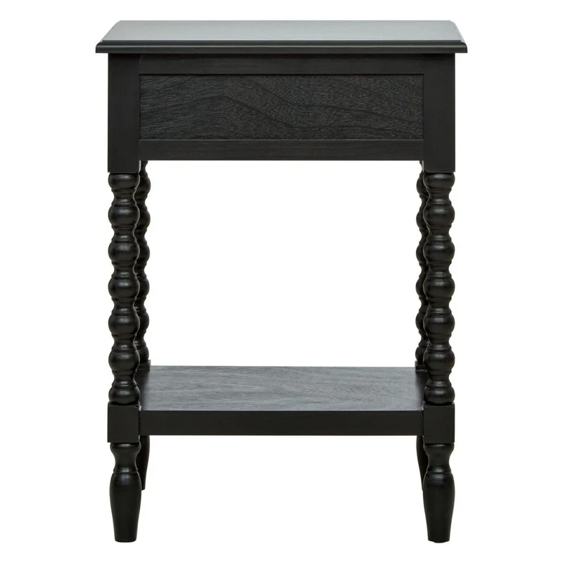 Heritage One Drawer Bobble Detail Black Wooden Bedside Table