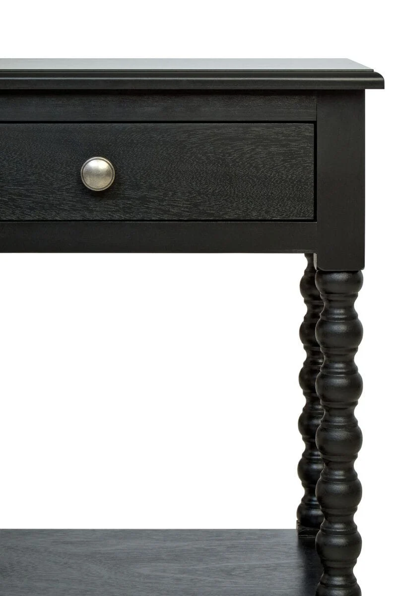 Heritage One Drawer Bobble Detail Black Wooden Bedside Table