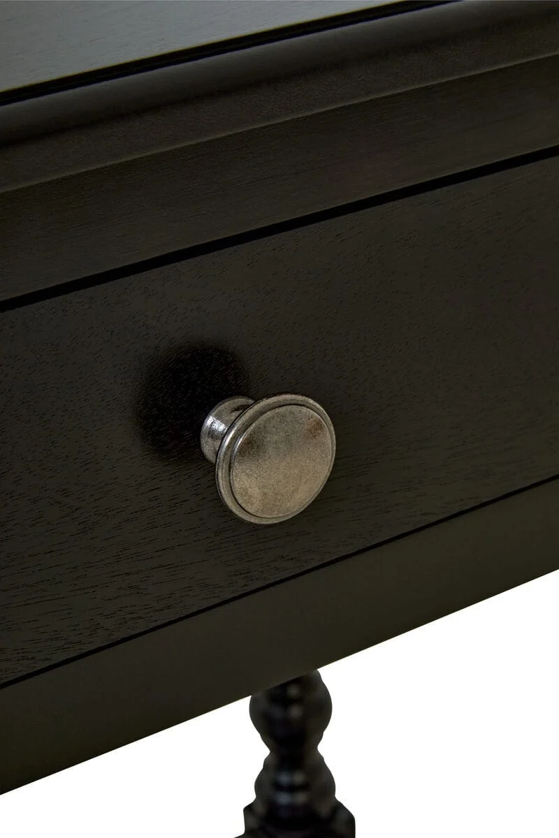 Heritage One Drawer Bobble Detail Black Wooden Bedside Table
