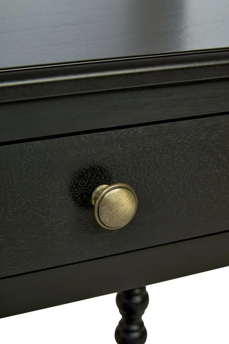 Heritage One Drawer Bobble Detail Black Wooden Bedside Table