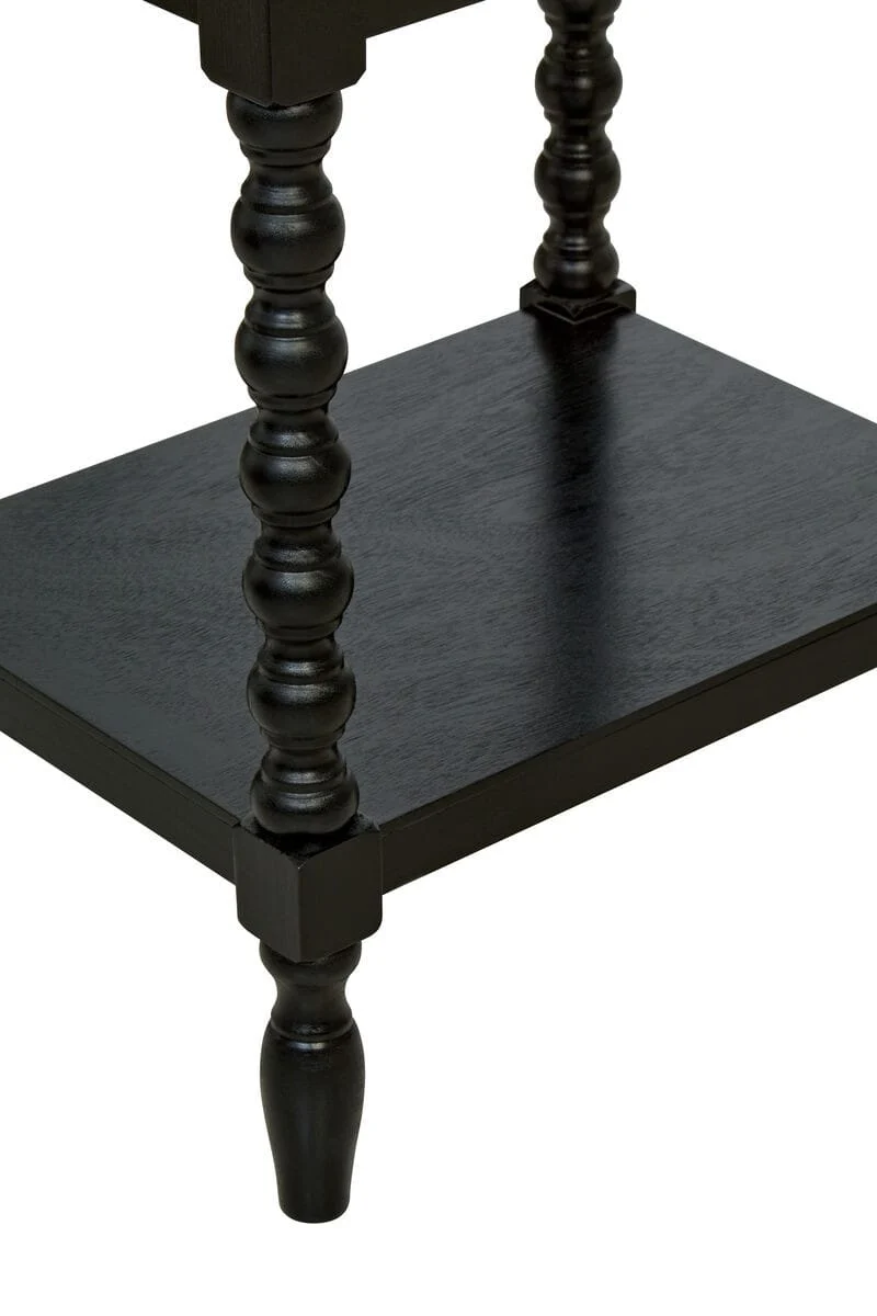 Heritage One Drawer Bobble Detail Black Wooden Bedside Table