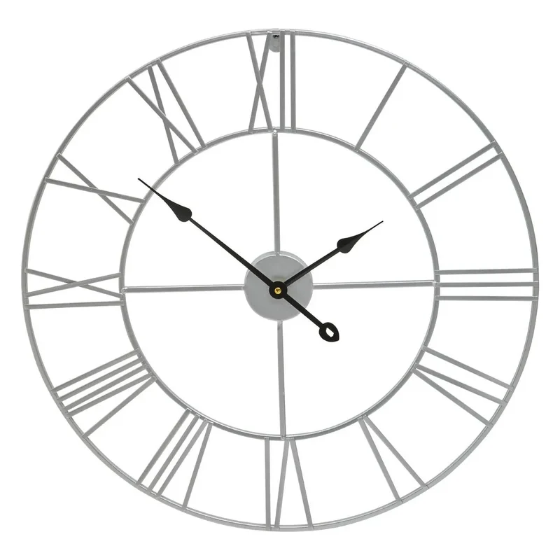 Genova 60cm Dia Silver Metal Roman Numeral Wall Clock
