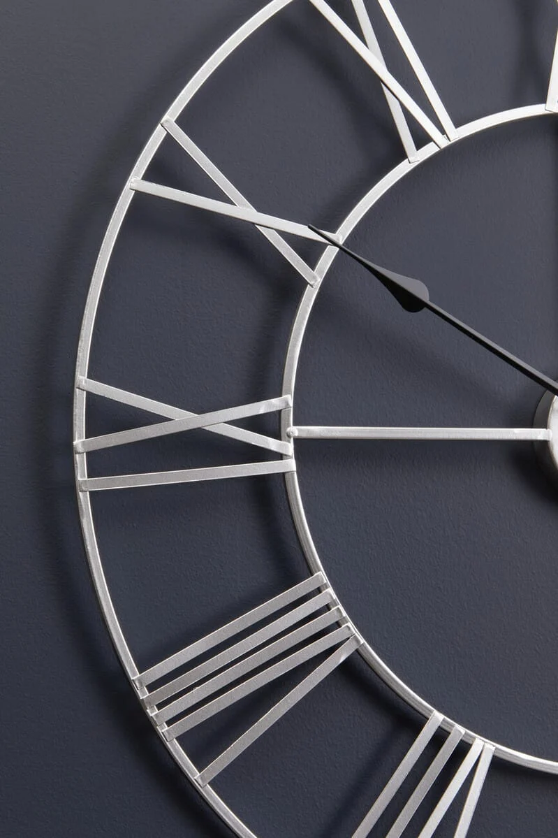 Genova 60cm Dia Silver Metal Roman Numeral Wall Clock