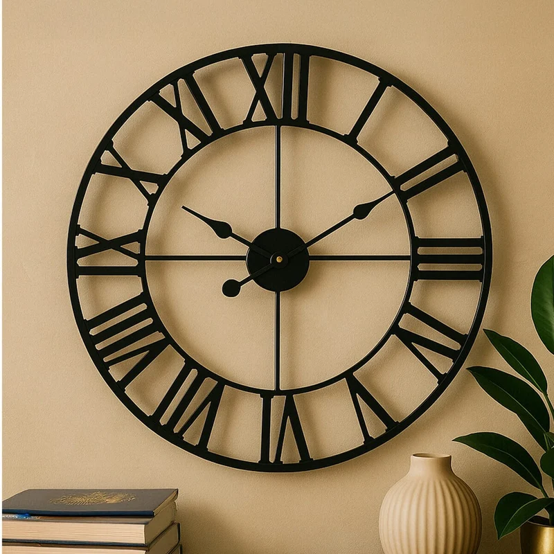 Genova 60cm Dia Black Metal Wall Clock