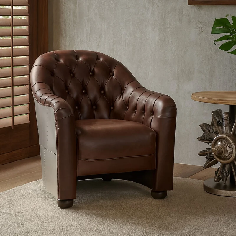 Victor Brown Leather Tub Chair