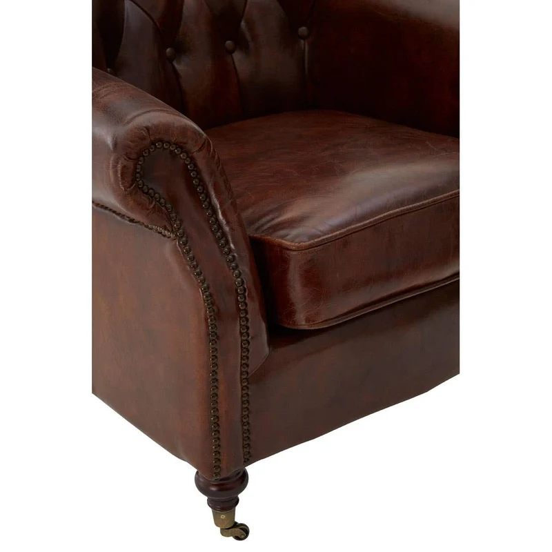 Victor Brown Leather Scroll Armchair