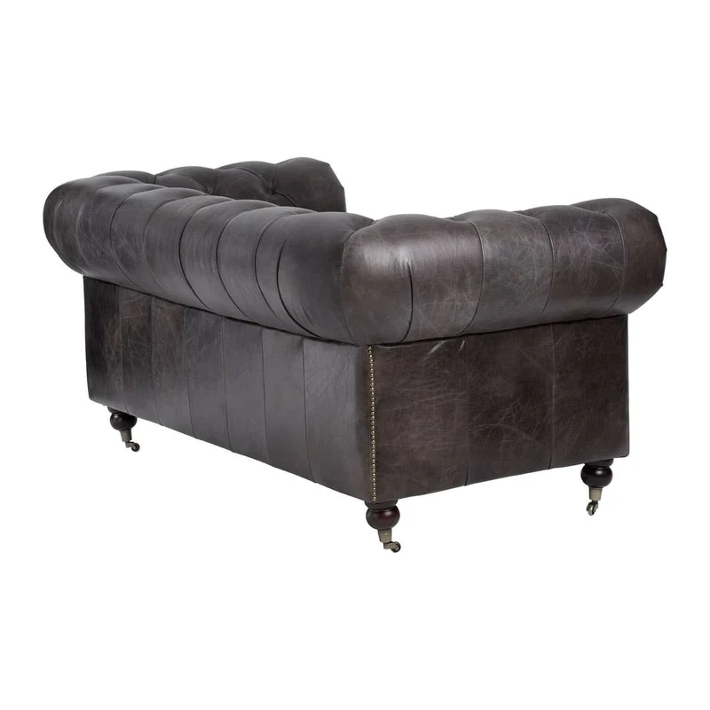 Victor Dark Grey Brown Leather Chesterfield 2 Seat Sofa