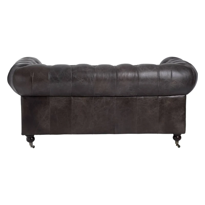 Victor Dark Grey Brown Leather Chesterfield 2 Seat Sofa