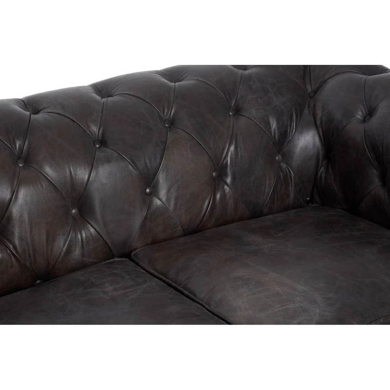 Victor Dark Grey Brown Leather Chesterfield 2 Seat Sofa
