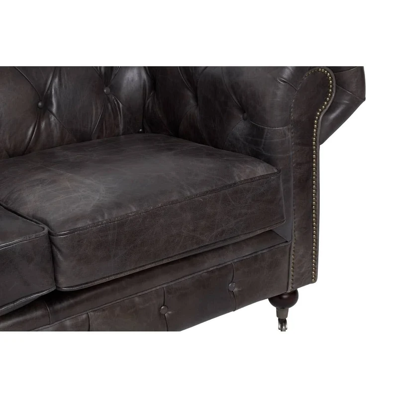 Victor Dark Grey Brown Leather Chesterfield 2 Seat Sofa
