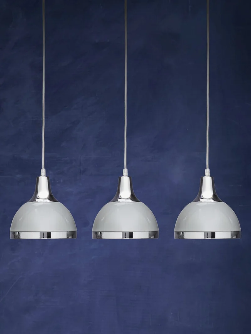 Vermont Three Shutter Grey and Chrome Shade Pendant Light