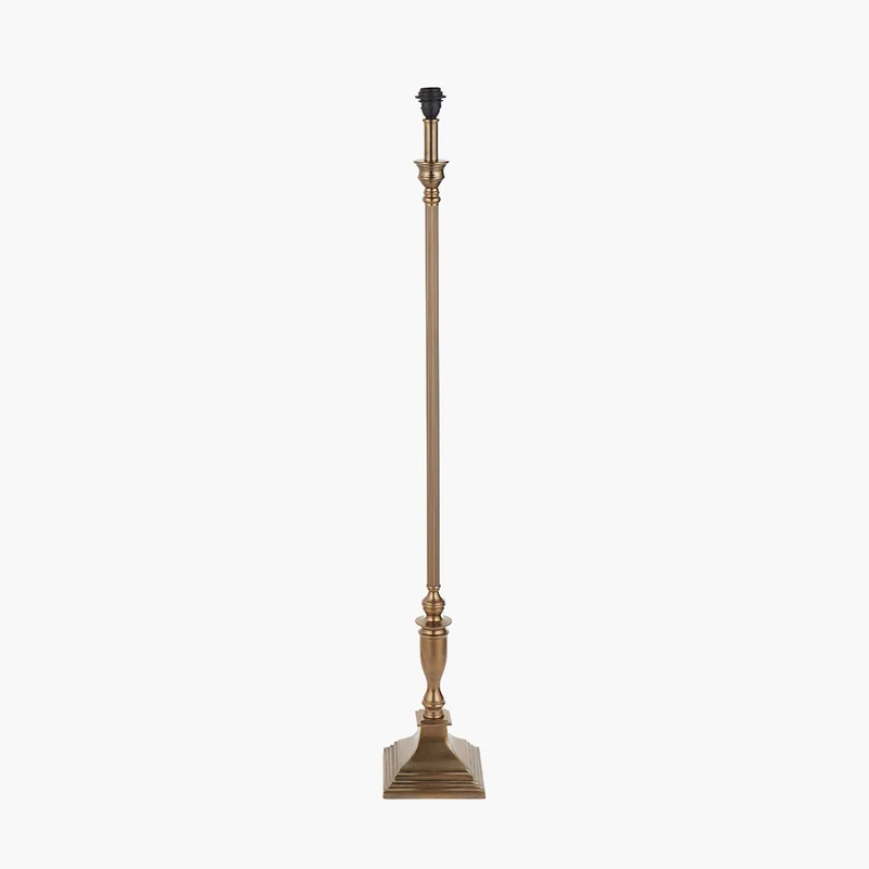 Canterbury Antique Brass Metal Floor Lamp Base with Lino 45cm Cream Self Lined Linen Cylinder Lampshade | OUTLET