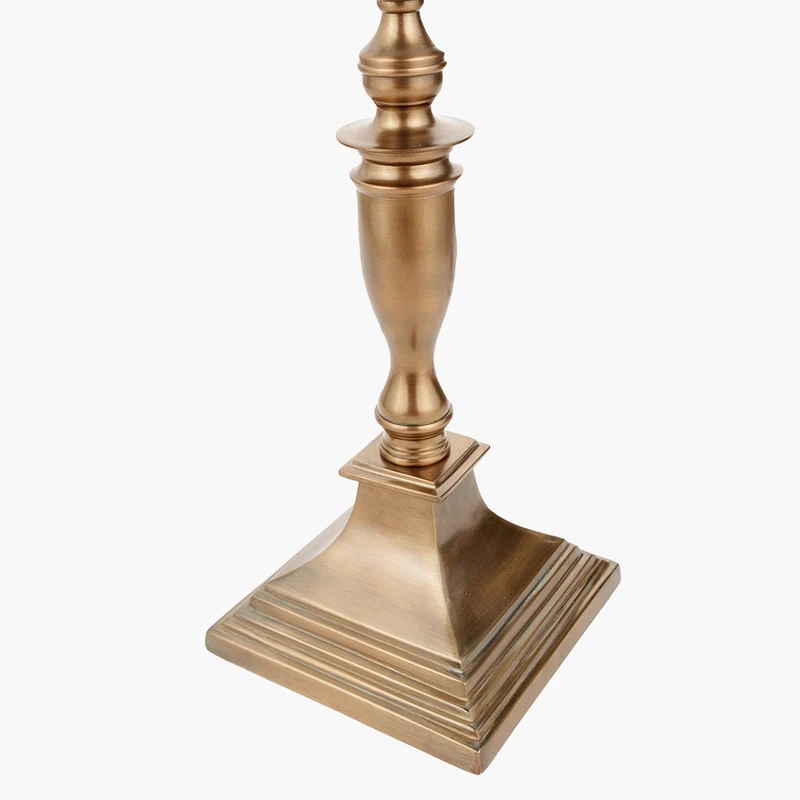 Canterbury Antique Brass Metal Floor Lamp Base with Lino 45cm Cream Self Lined Linen Cylinder Lampshade | OUTLET