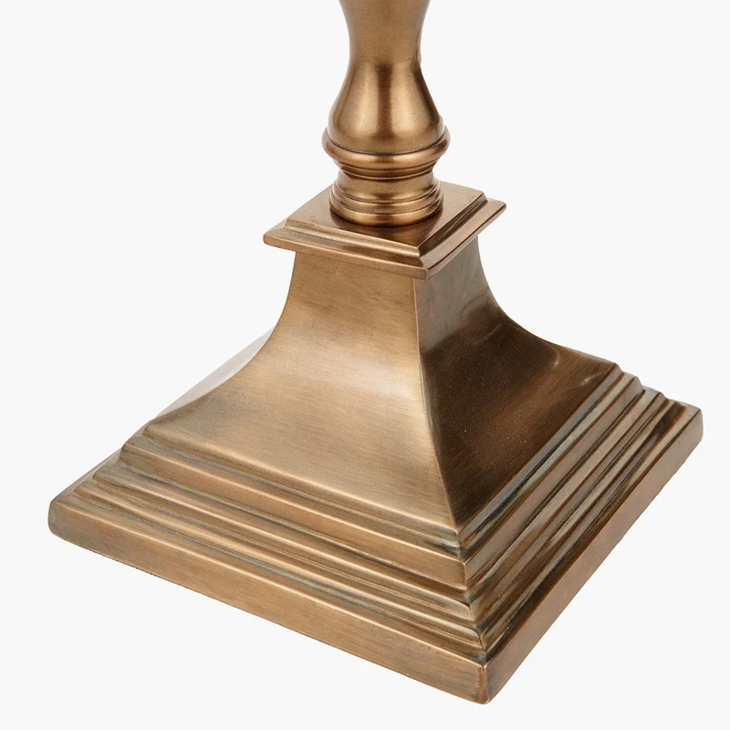 Canterbury Antique Brass Metal Floor Lamp Base with Lino 45cm Cream Self Lined Linen Cylinder Lampshade | OUTLET