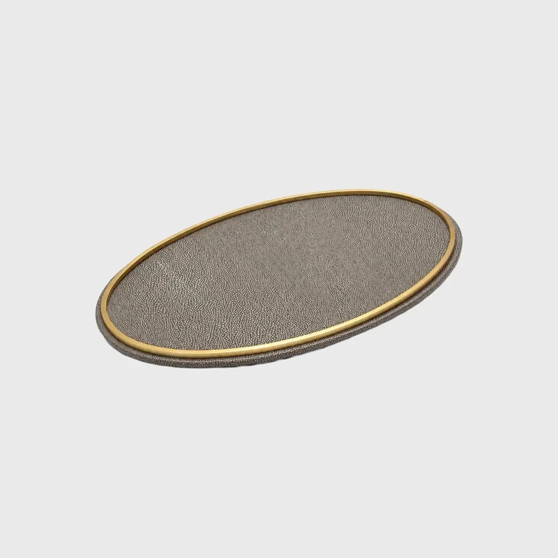 Oval Tray Metal Trim Grey Shagreen