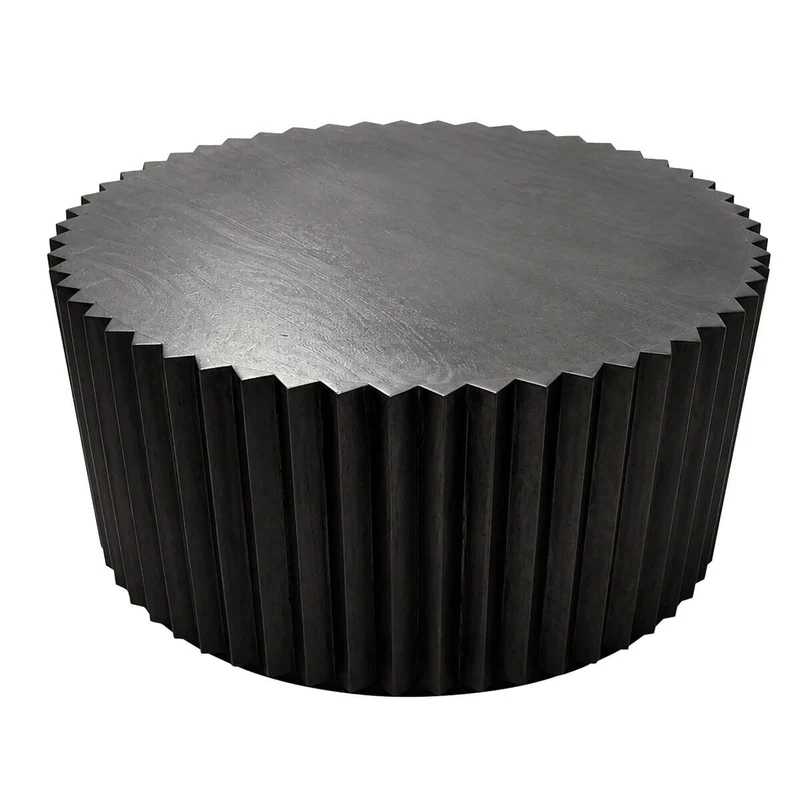 Barto Round Black Mango Wood Carved Ridge Coffee Table
