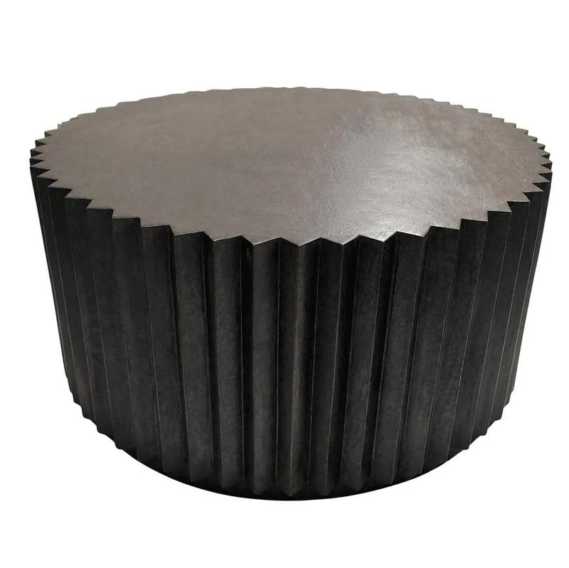Barto Round Black Mango Wood Carved Ridge Coffee Table