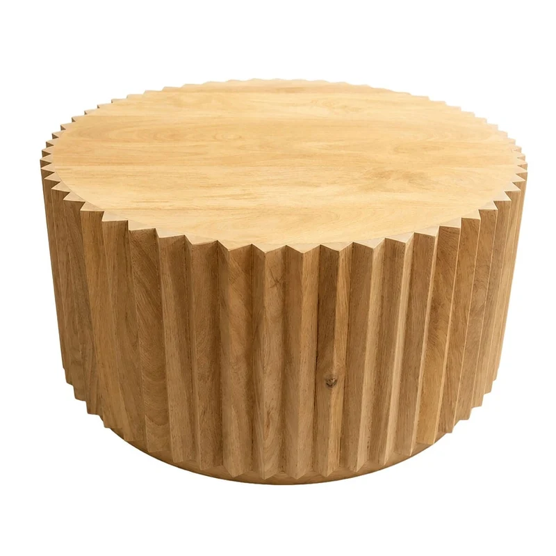 Barto Round Mango Wood Carved Ridged Coffee Table