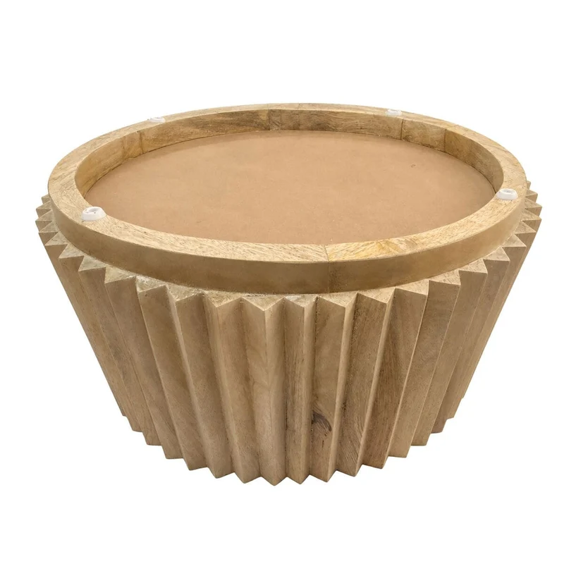 Barto Round Mango Wood Carved Ridged Coffee Table