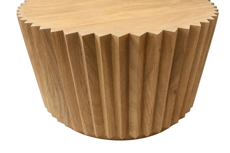 Barto Round Mango Wood Carved Ridged Coffee Table