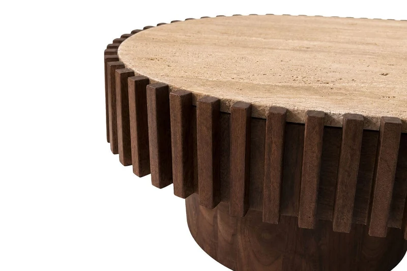 Babel Oval Travertine and Mango Wood Coffee Table