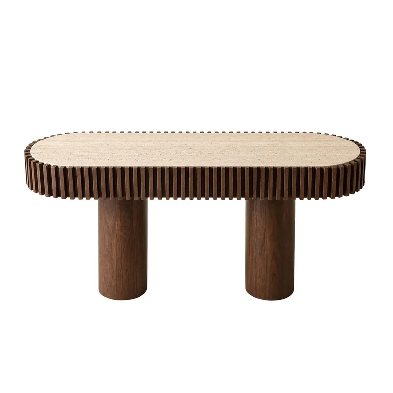 Babel Travertine and Mango Wood Curved Console Table