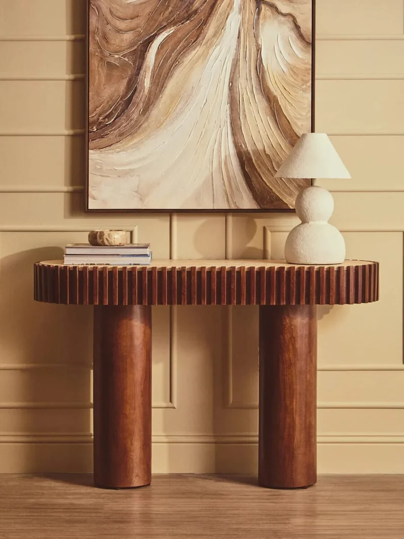 Babel Travertine and Mango Wood Curved Console Table