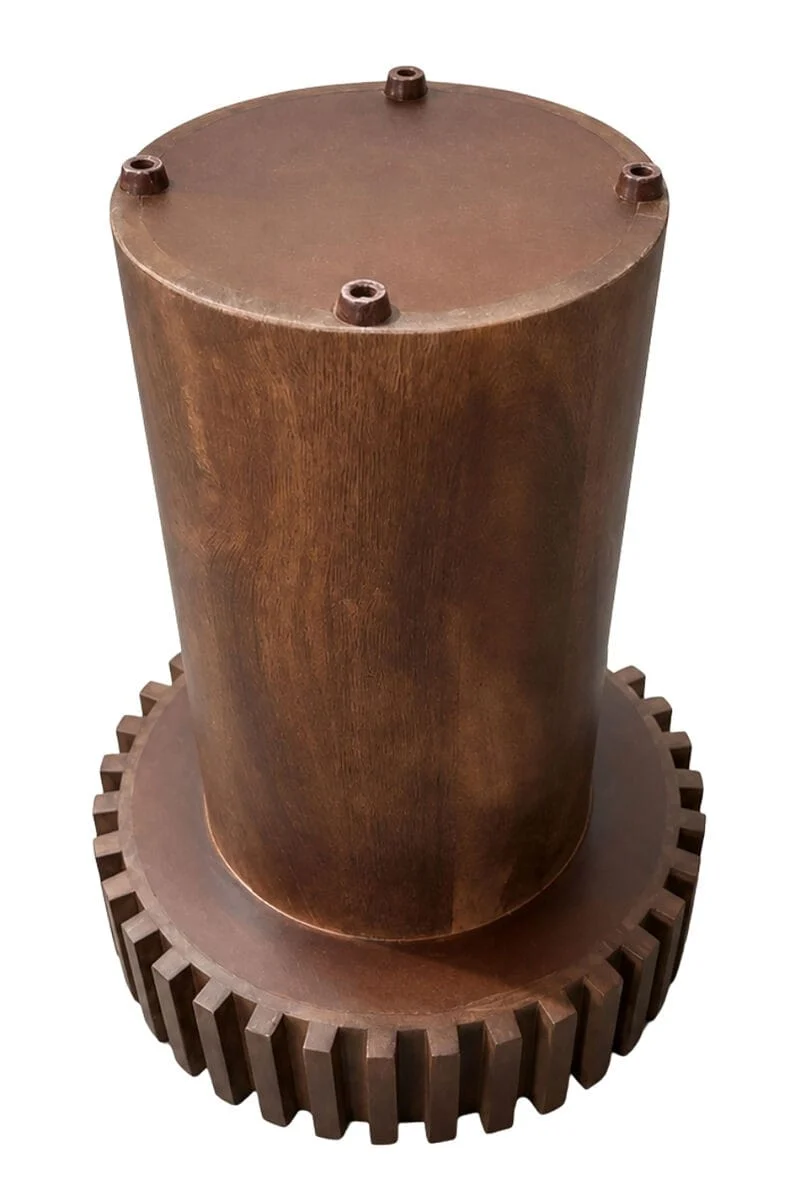Babel Round Travertine and Mango Wood Side Table