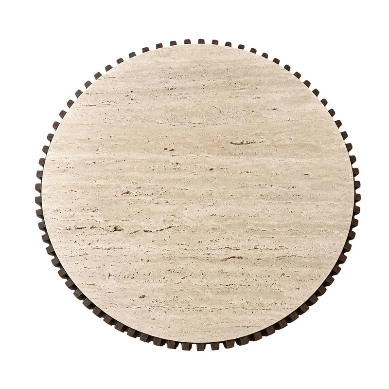 Babel Round Travertine and Mango Wood Coffee Table