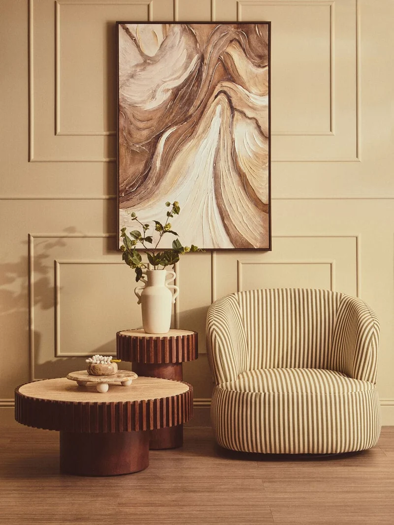 Babel Round Travertine and Mango Wood Coffee Table