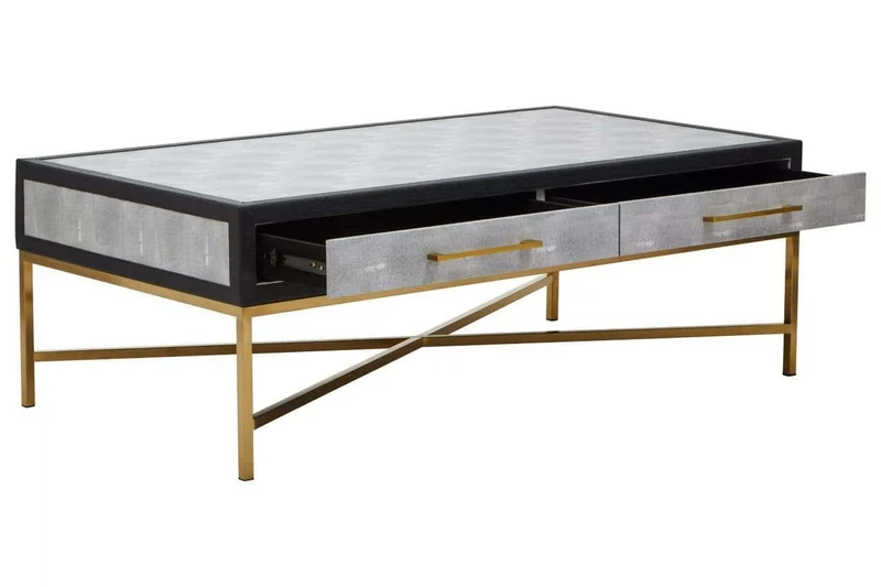 Cadiz Grey Shagreen Effect Coffee Table with 2 Drawers