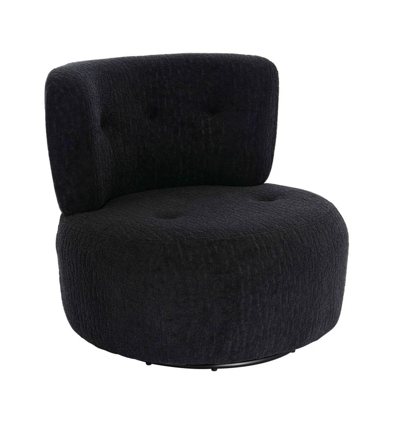 Passa Black Textured Curved Swivel Lounge Chair