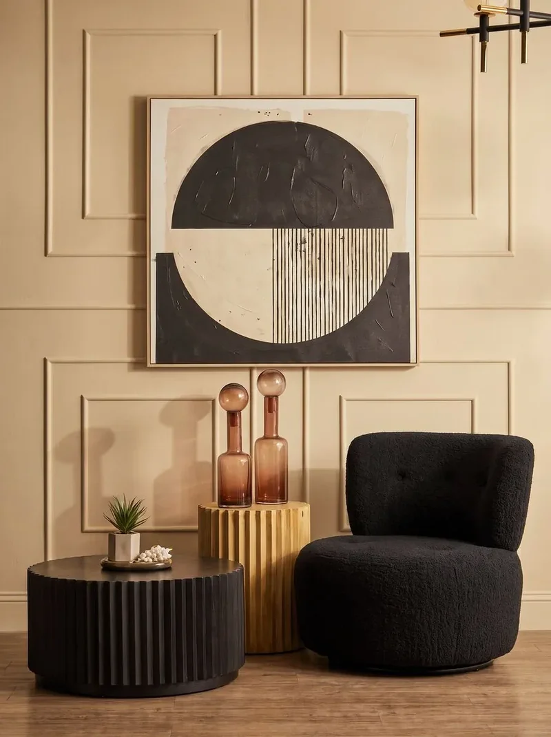 Passa Black Textured Curved Swivel Lounge Chair