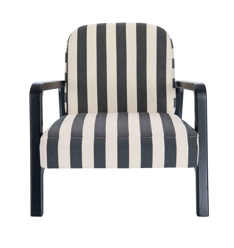 Parnay Black and White Stripe Armchair with Wooden Frame