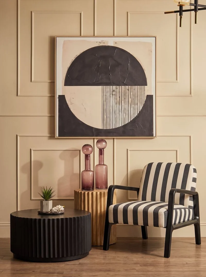 Parnay Black and White Stripe Armchair with Wooden Frame