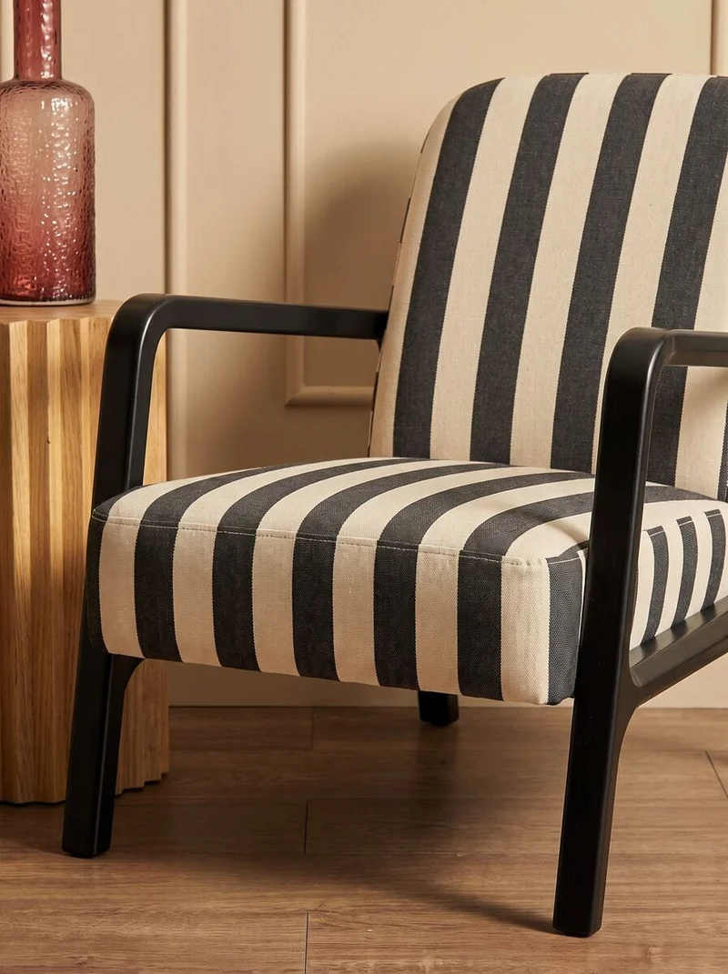 Parnay Black and White Stripe Armchair with Wooden Frame