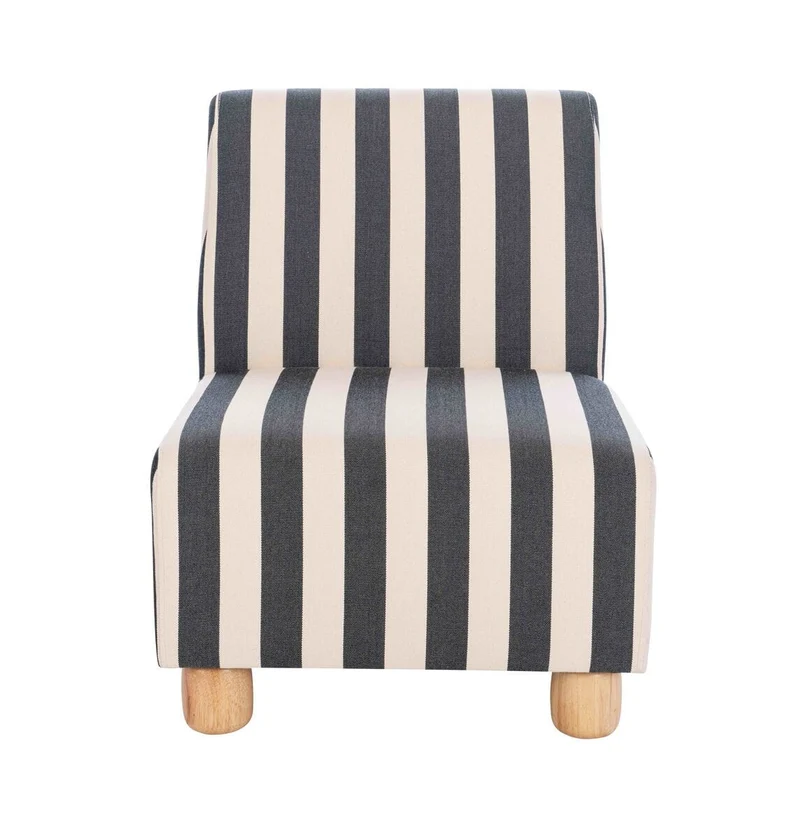 Parlan Black and White Stripe Armless Chair with Wooden Feet