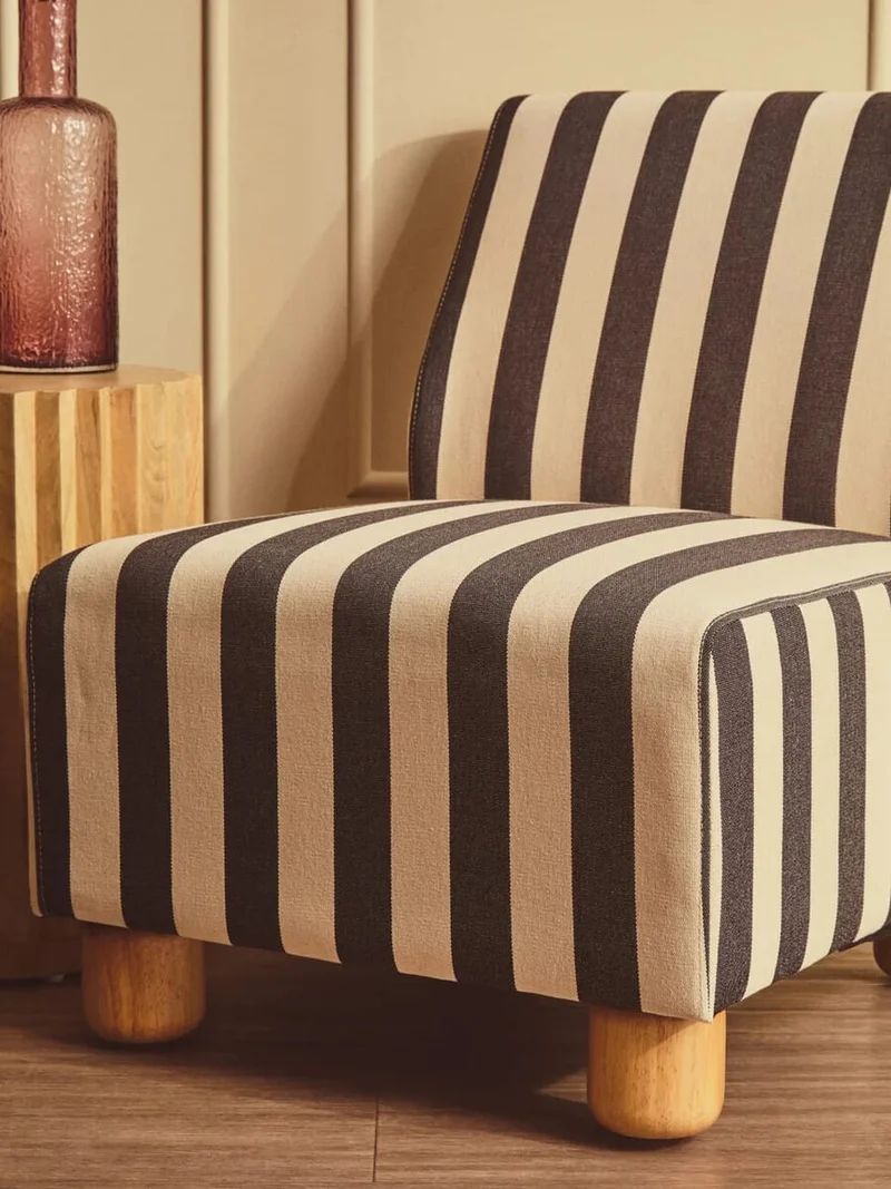 Parlan Black and White Stripe Armless Chair with Wooden Feet